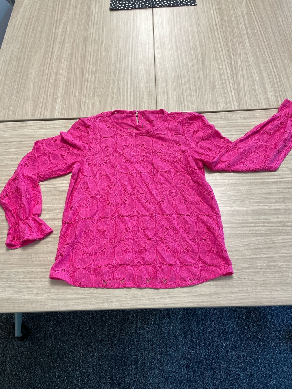 Women’s Fuchsia Floral Lace Blouse | Long Sleeve | Size XS